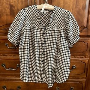Button Down Top in Black/Ivory Gingham Print, Relaxed Fit or Maternity - Medium
